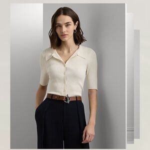 Elegant Cream Ribbed Womens top